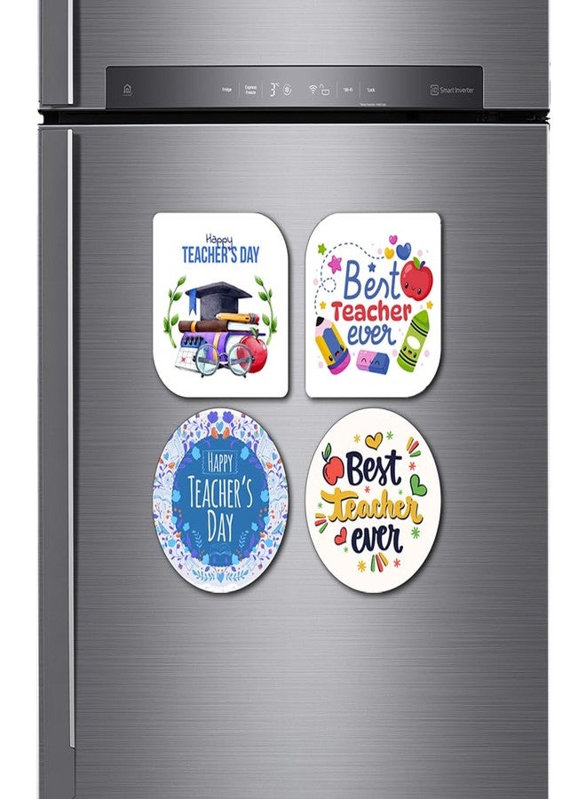 Deep Print Teachers Day Fridge Magnet Set, 4 Wooden Magnets, 3.5 x 3.5 Inch - Image 2
